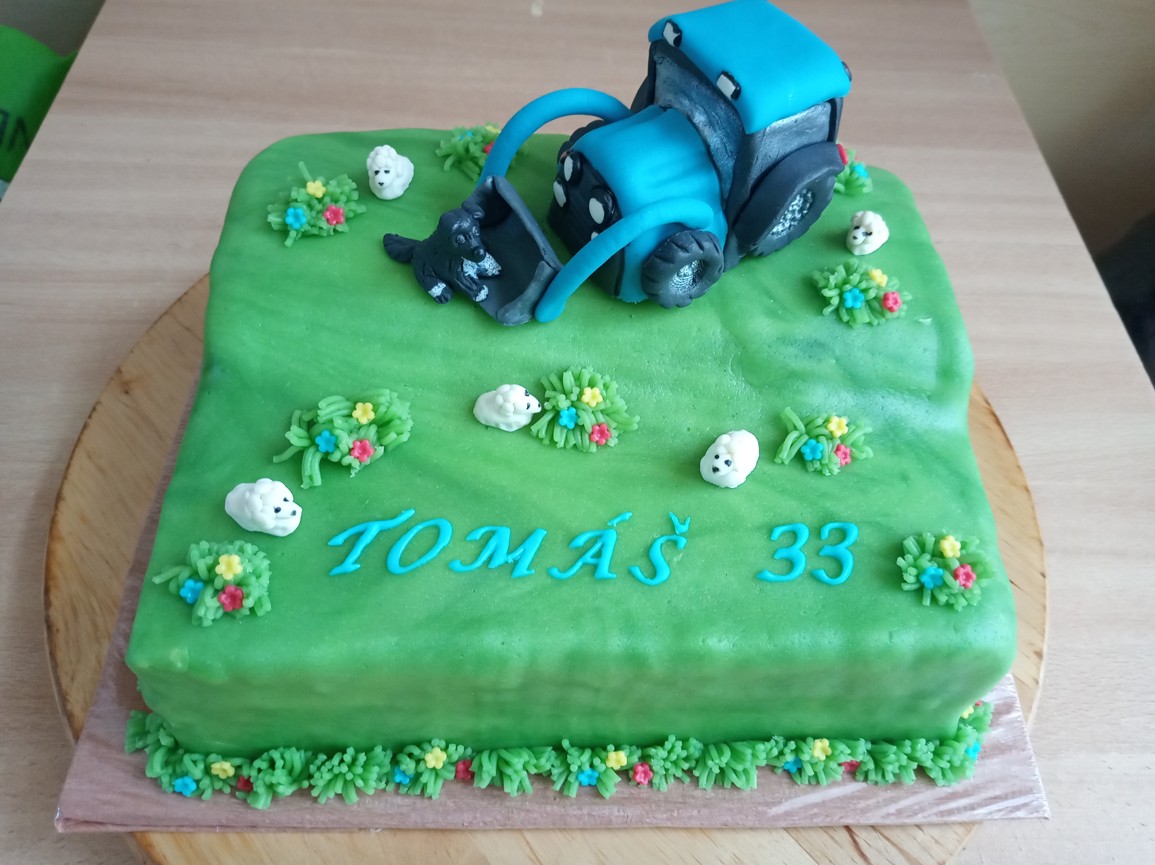 Modrý traktor na louce